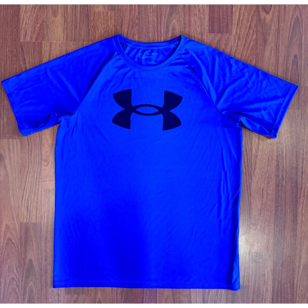 Under Armour Boys Royal Blue HeatGear Loose Fit Logo Graphic T-Shirt YXL